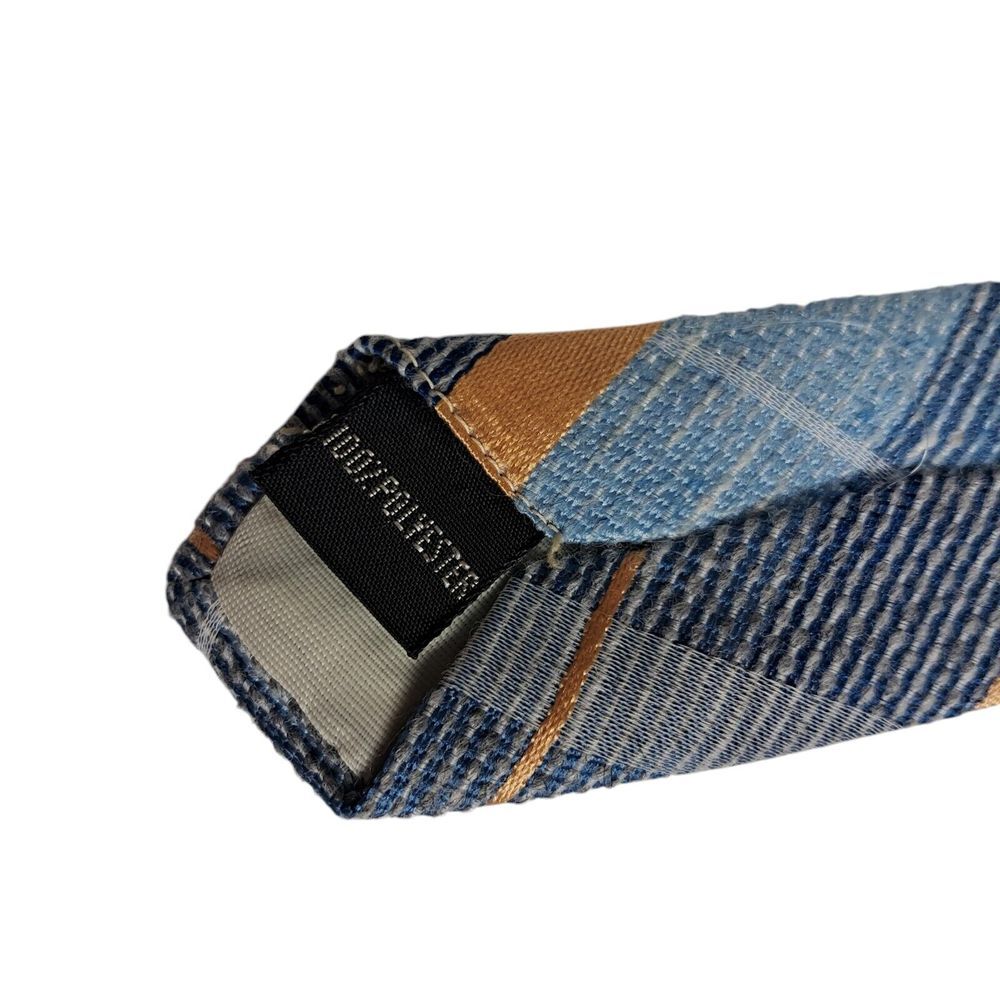 Handmade Vintage Plaid Necktie Blue Yellow Textured Polyester 3x58 Elegant Party - Picture 5 of 7